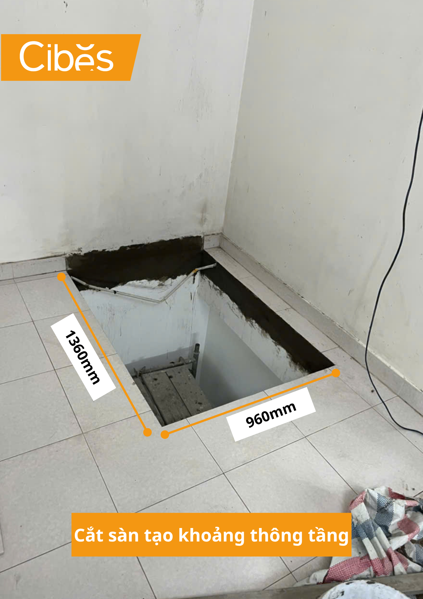 Cibes cắt sàn tạo khoảng thông tầng cho công trình tại phường Tân Định